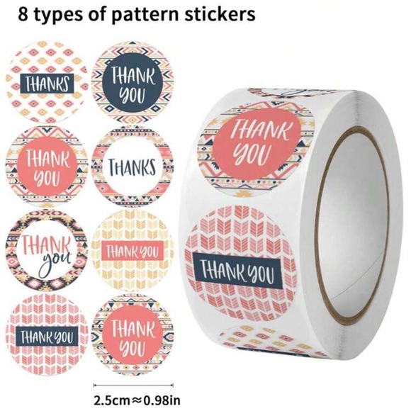 Other - 500 Thank You Sticker Roll with 8 Designs